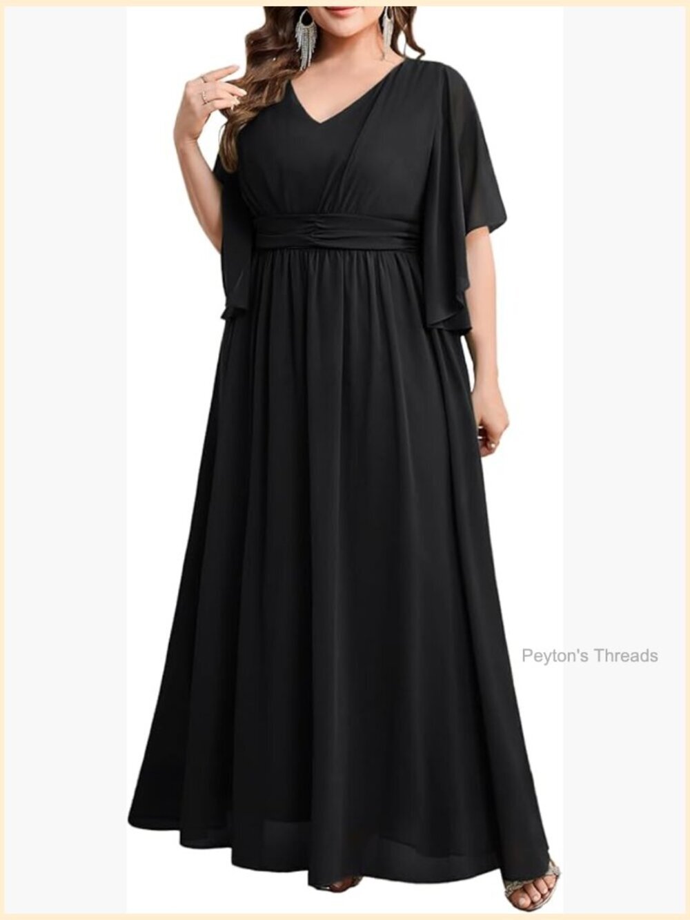 Plus Size A-Line Chiffon Maxi Formal Dress V-Neck Empire Waist